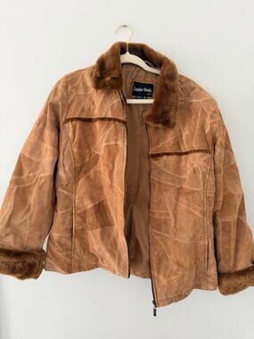 Leather Works vintage Suede patchwork Tan Lined Zip Up Y2K 90’s Retro Hippy XL